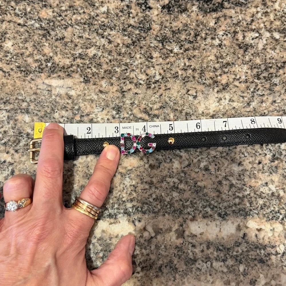 Dolce & Gabbana Crystal DG Logo Black Leather Bracelet